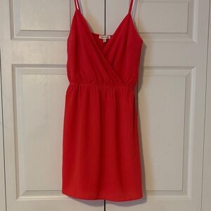 Red Spaghetti-Strap Mini Dress with Wrap Bodice
